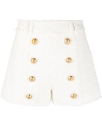 Balmain - Button-Embellished Tweed Shorts - Lyst