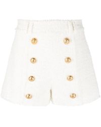 Balmain - Button-Embellished Tweed Shorts - Lyst