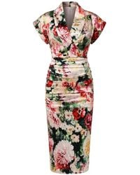 Dolce & Gabbana - Floral-Print Ruched Midi Dress - Lyst