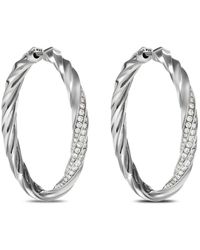 David Yurman - Sterling Silver Cable Edge Diamond Hoop Earrings - Lyst