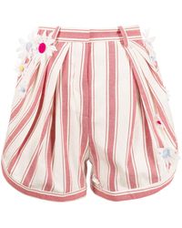 Rosie Assoulin Asymmetrical Striped Cotton Shorts - Red