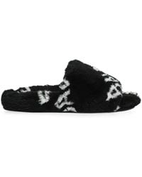 Balenciaga - Logo-Print Faux-Fur Slides - Lyst
