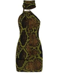 The Attico - Snake-Print Halterneck Mini Dress - Lyst