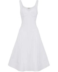 Elisabetta Franchi - Cotton Gathered Midi Dress - Lyst