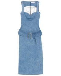 ROWEN ROSE - Belted Denim Midi Dress - Lyst