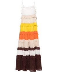 Twin Set - Maxi-jurk Met Colourblocking En Ruches - Lyst