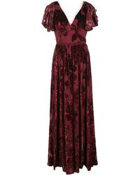 Marchesa notte Vestido floral con cuello en V - Rojo