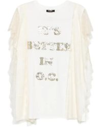 My Twin - Lace-Trim Sequin-Logo Cotton T-Shirt - Lyst