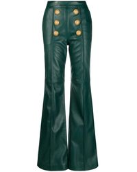 Balmain - Button-embellished Leather Flared Trousers - Lyst