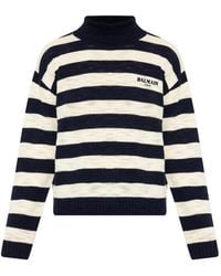 Balmain - Gestreifter Pullover Mit Logo-Stickerei - Lyst