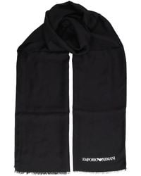 Emporio Armani - Logo-Print Frayed Scarf - Lyst
