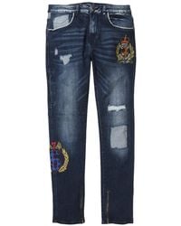 Staple - Distressed Crest-Embroidered Jeans - Lyst