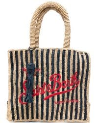 MC2 Saint Barth - Colette Raffia Striped Bag With Embroidered Logo And Tassel - Lyst