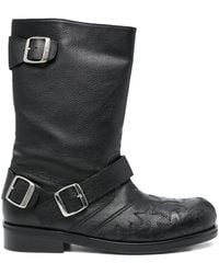 STEFAN COOKE - Star Grainy Leather Biker Boots - Lyst