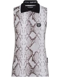 Philipp Plein - Snakeskin-Print Sleeveless Polo Shirt - Lyst