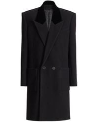 Balmain - Lange Wollen En Fluwelen Jas - Lyst