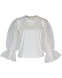 Club21 - Organza-Sleeve Satin-Knit Blouse - Lyst