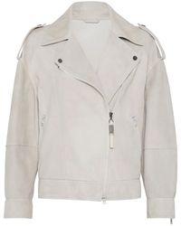 Brunello Cucinelli - Suede Biker Jacket - Lyst