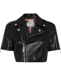 Philipp Plein - Leather Cropped Biker Short Sleeve Jacket - Lyst