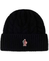 Moncler - Cable-Knit Logo-Patch Beanie Hat - Lyst