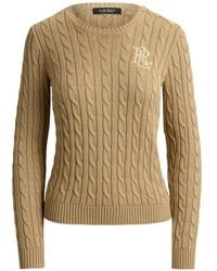 Ralph Lauren - Button-Trim Cable-Knit Sweater - Lyst