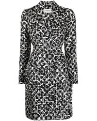 Lanvin - Floral-Print Belted Silk Dress - Lyst