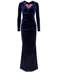 Talbot Runhof - Gathered Velvet Gown - Lyst