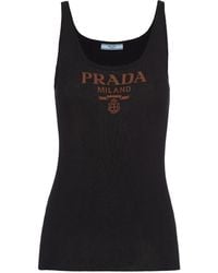 Prada - Zijden Tanktop Met Logoprint - Lyst