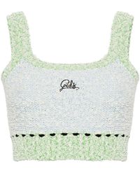 Gcds - Logo-embroidered Bouclé Cropped Top - Lyst