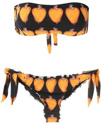 Amir Slama - Frufru Printed Bandeau Bikini Set - Lyst