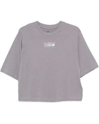 New Balance - Trackside Logo-Embroidery Cropped T-Shirt - Lyst