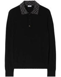 Burberry - Long-Sleeve Check Collar Cashmere Polo Shirt - Lyst