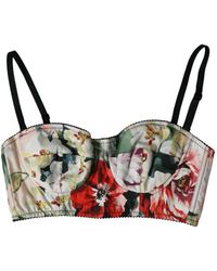 Dolce & Gabbana - Floral-Print Silk-Satin Bra - Lyst