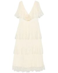 Self-Portrait - Lace-Trim Pleated Midi Dress - Lyst