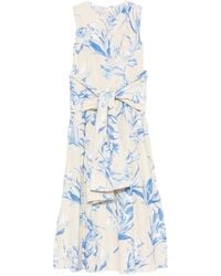 ROSSO35 - Floral-Print Tie Midi Dress - Lyst