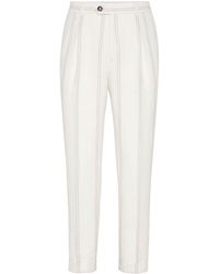 Brunello Cucinelli - Stripe-pattern Button-fastening Tapered Trousers - Lyst