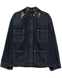 Prada - Leather-Collar Patch-Pocket Denim Jacket - Lyst