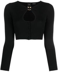 Pinko - Cut-out Ribbed-knit Cropped Cardigan - Lyst