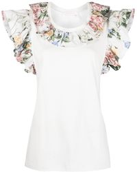 See By Chloé - Cotton Floral-trim T-shirt - Lyst