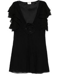 Saint Laurent - Vestido Corto Con Aplique Floral - Lyst