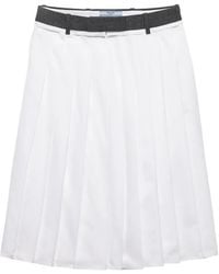 Prada - Pleated Poplin And Rush Stitch Skirt - Lyst