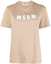 MSGM - Crew Neck Logo-print Cotton T-shirt - Lyst