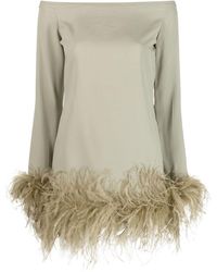 ‎Taller Marmo - Robe courte bordée de plumes à épaules dénudées - Lyst