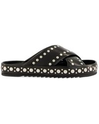 Fendi - Stud-Embellished Crossover-Strap Slides - Lyst