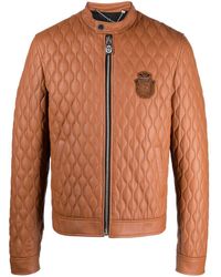 Billionaire - Crest-motif Quilted Leather Jacket - Lyst
