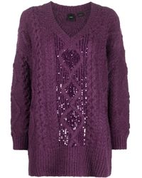 Pinko - Sequin-embellished Cable-knit Jumper - Lyst