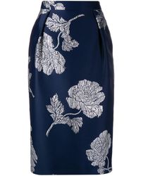 Alexander McQueen Floral Jacquard Pencil Skirt - Blue