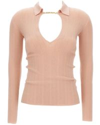 Elisabetta Franchi - Ribbed Polo-Neck Sweater - Lyst