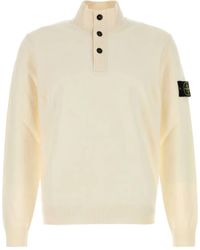 Stone Island - Trui Met Hoge Hals En Knopen - Lyst