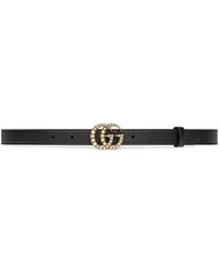 Gucci Leather Belt With Pearl Double G Buckle - Zwart